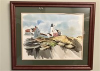 Signed Original Watercolor Painting of Lighthouse