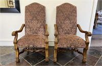 Carved Upholstered Captain's Chairs