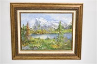 OIL ON BOARD - MOUNTAIN SCENE SIGNED C. HUTCHISON