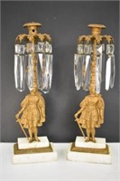 PAIR OF CANDLE HOLDERS - BRASS & CRYSTAL