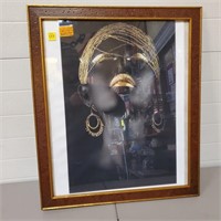 Black & Gold Woman w/ Golden Lips Picture in Frame