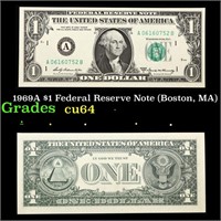 1969A $1 Federal Reserve Note (Boston, MA) Grades