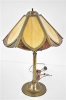 1920'S LAMP WITH CARMEL SLAG GLASS SHADE