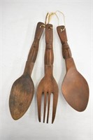 2 WOOD SPOONS & A FORK - FORK IS 13.5" LONG