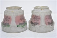 PAIR OF HAND PAINTED LAMP SHADES - 5" TALL X 5.5"