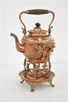 COPPER TEAPOT WITH WARMER - 12" TALL X 6" WIDE