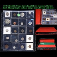 20 Collectible Coins Including Silver, Mercury, Ba