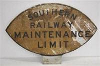 SOUTHERN RAILWAY MAINTENANCE ALUMINUM SIGN