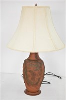 RED POTTERY LAMP WITH DRAGONS ON RELIEF-WORKS