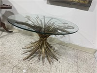 Gold Metal Wheat Base Side Table w/  Glass Top