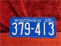 1933:Wisconsin License plate.