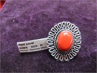 German silver Ring: Red Coral.