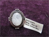 German silver Ring: Rose quartz.