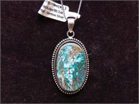 German silver pendant w/necklace. Turquoise