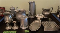 Pewter Tankards, Candle Holders, Water Pitchers