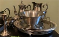 Silver Plate, Stainless Oneida Bowl, Teapot,