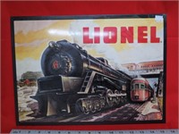 Metal Lionel train sign.