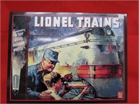 Metal Lionel train sign.