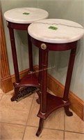 Pair Cherry Marble Top Plant Stands. 12x31