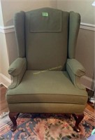 Green Upholstered Queen Anne Wingback Chair