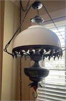 Electrified Hanging Oil Lamp With Milk Glass