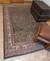 Wool Thick Pile Oriental Rug, Green, Red, Cream,