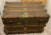 Antique Flat Top Trunk. Missing Internal Tray.