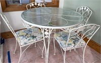42" Glass Top Patio Table, Chairs .on Side Porch