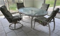 Glass Top Patio Table, Chairs. 62x43. In Pool