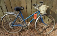 Ladies Blue Fuji Bicycle With Basket. Right Side