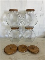 Glass jars with wood lids (4)
