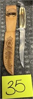 Q steel hunting knife with sheath 1960's?