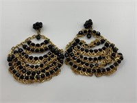 Unique Black And Gold Toned Oversized Earrings