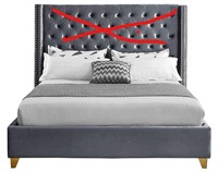 King, Grey Upholstered Bed, MISSING HEADBOARD