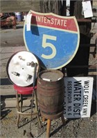 Interstate 5 Sign, (2) Stools, Keg, Putter & Light