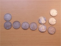Monnaie 10 x 10c en argent1938,39,40,4354,63