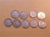 Monnaie 9 x 10c en argent 1938/39/40/54/63