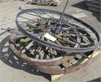 (3) Wood Wagon Wheels & (1) Steel Wheel