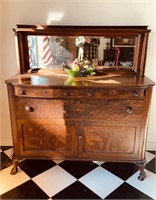 Antique tiger oak Buffet cabinet, with attached