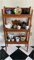 Antique oak folding stand, with the teapot and