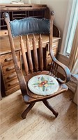 Antique oak desk chair, Tall back chair with