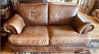 Brown leather sofa loveseat couch 2 person
