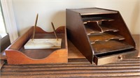 Antique tiger oak desk organizer with one drawer,