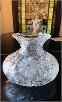 Large antique cut crystal glass flower vase
