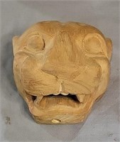Hand Carved Wooden Jaguar Head