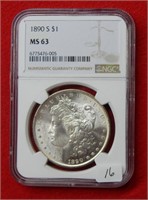 1890 S Morgan Silver Dollar NGC MS63