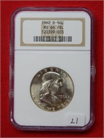 1962 D Franklin Silver Half Dollar NGC MS64 FBL