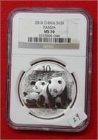2010 Chinese Panda 10 Yuan NGC MS70 1 Oz Silver