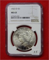 1923 D Peace Silver Dollar NGC MS63