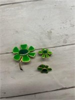 Four leaf clover clip on earrings and broach